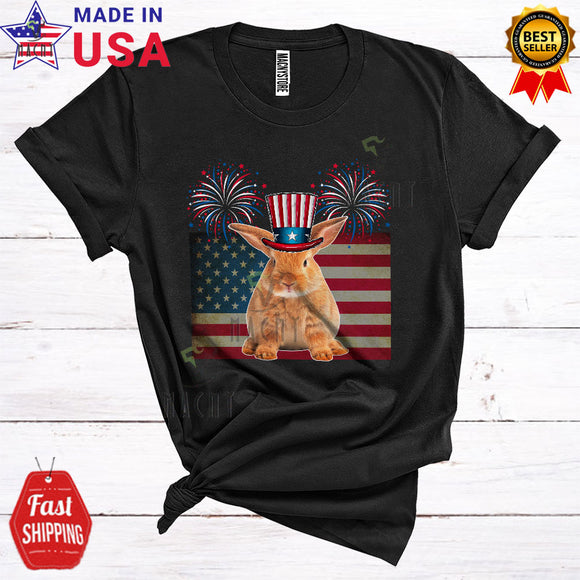 MacnyStore - Rabbit With Vintage American Flag Cool Funny 4th Of July Fireworks Wild Animal Lover T-Shirt