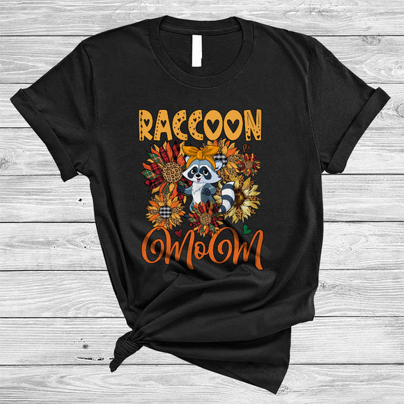 MacnyStore - Raccoon Mom, Humorous Mother's Day Leopard Plaid Sunflowers Raccoon, Wild Animal Lover T-Shirt