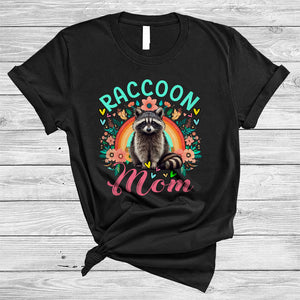 MacnyStore - Raccoon Mom, Wonderful Mother's Day Flowers Rainbow, Wild Animal Zoo Keeper Family T-Shirt