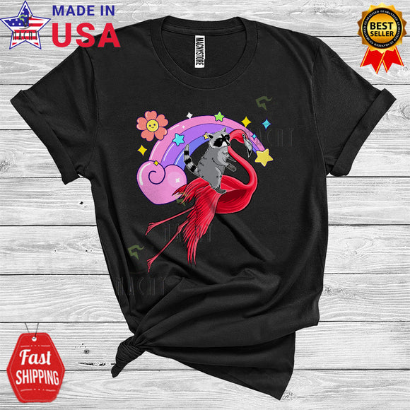 MacnyStore - Raccoon Riding Flamingo Funny Matching Rainbow Zoo Keeper Wild Animal Lover T-Shirt