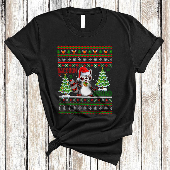 MacnyStore - Raccoon Squad, Colorful Cute Christmas Group Sweater Raccoon, X-mas Santa Raccoon Animal Lover T-Shirt