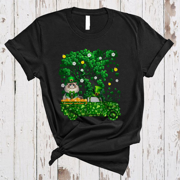 MacnyStore - Ragdoll Cat On Green Pickup Truck, Lovely St. Patrick's Day Shamrock Tree, Lucky Irish Group T-Shirt