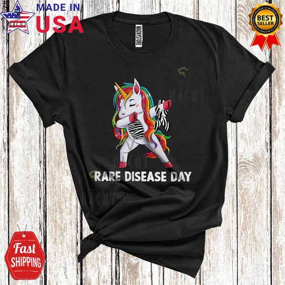 MacnyStore - Rare Disease Day Funny Cute Rare Disease Awareness Zebra Ribbon Dabbing Unicorn Lover T-Shirt