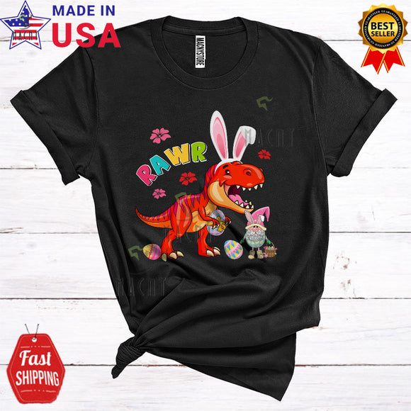 MacnyStore - Rawr Cool Funny Easter Day Gnome Bunny T-Rex Dinosaur Holding Easter Eggs Hunt Lover T-Shirt
