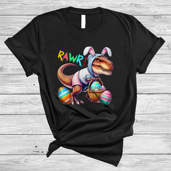 MacnyStore - Rawr, Amazing Easter Day Bunny T-Rex With Easter Egg Basket, Matching Family Group T-Shirt