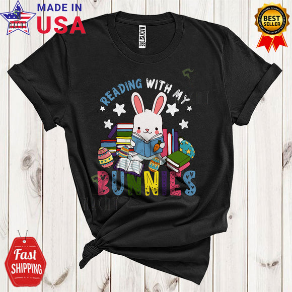 MacnyStore - Reading With My Bunnies Cute Cool Easter Day Bunny Reading Book Bookworm Reader Librarian Lover T-Shirt