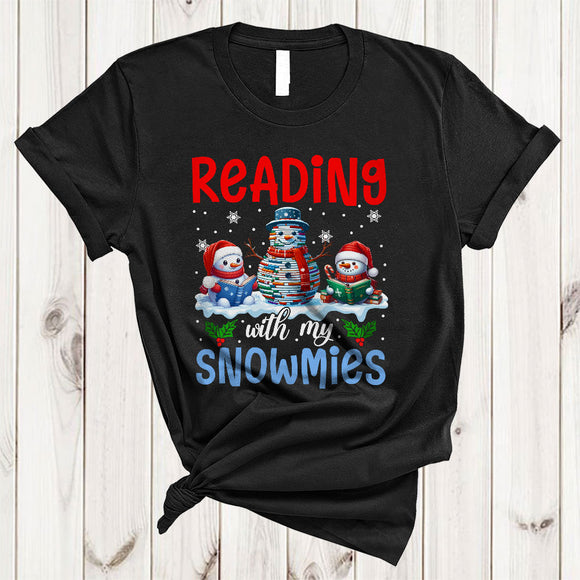MacnyStore - Reading With My Snowmies, Amazing Christmas Snowman Books, Librarian Teacher X-mas T-Shirt