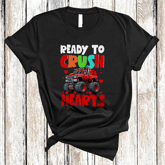 MacnyStore - Ready To Crush Hearts, Wonderful Valentine Hearts On Monster Truck, Matching Couple Family T-Shirt