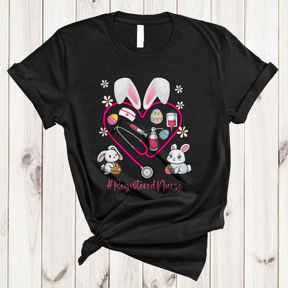 MacnyStore - Registered Nurse, Adorable Easter Bunny Stethoscope Heart Shape Flowers, Egg Hunting T-Shirt