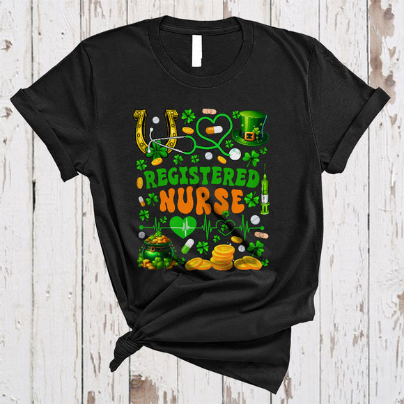 MacnyStore - Registered Nurse, Happy St. Patrick's Day Shamrock Horseshoe, Matching RN Nurse Group T-Shirt