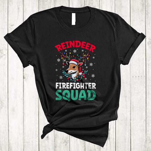 MacnyStore - Reindeer Firefighter Squad, Lovely Merry Christmas Santa Reindeer, Snow Around X-mas Group T-Shirt