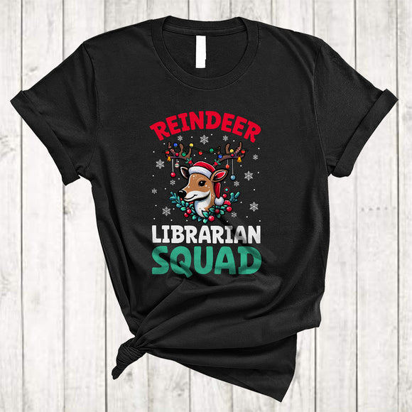 MacnyStore - Reindeer Librarian Squad, Lovely Merry Christmas Santa Reindeer, Snow Around X-mas Group T-Shirt
