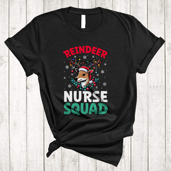 MacnyStore - Reindeer Nurse Squad, Lovely Merry Christmas Santa Reindeer, Snow Around X-mas Group T-Shirt