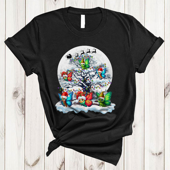 MacnyStore - Reindeer Santa ELF Butterfly On Christmas Tree, Lovely Cool X-mas Butterfly, X-mas Insect Lover T-Shirt