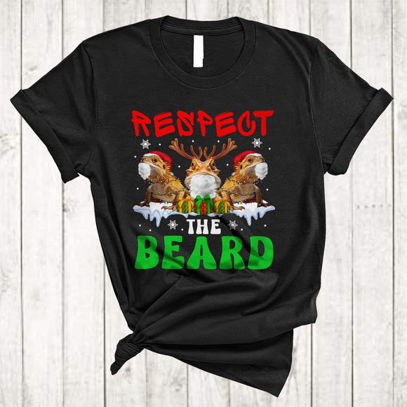 MacnyStore - Respect The Beard Funny Adorable Christmas Snow Santa Reindeer Bearded Dragon Beard Family T-Shirt