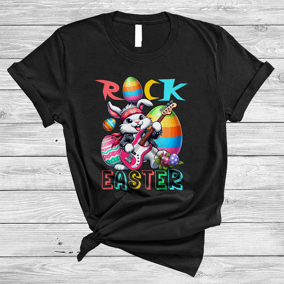 MacnyStore - Rock Easter, Joyful Easter Day Eggs Music Bunny Playing Guitar, Guitarist Lover T-Shirt