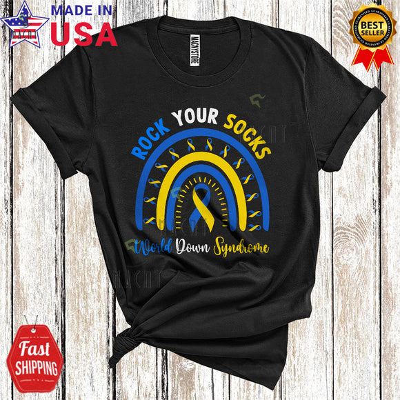 MacnyStore - Rock Your Socks Cool Cute World Down Syndrome Awareness Ribbon Socks Rainbow Lover T-Shirt