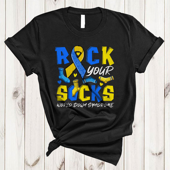 MacnyStore - Rock Your Socks, Adorable World Down Syndrome Awareness Ribbon, Socks Family Group T-Shirt