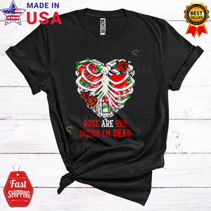 MacnyStore - Rose Are Red Inside I'm Dead Cool Happy Valentine's Day Skeleton Heart Matching Couple Lover T-Shirt