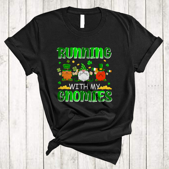 MacnyStore - Running With My Gnomies, Awesome St. Patrick's Day Three Gnomes Runner, Shamrock Group T-Shirt