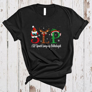 MacnyStore - SLP Speech Language Pathologist, Cute Merry Christmas SLP Lover, Santa Reindeer ELF X-mas T-Shirt