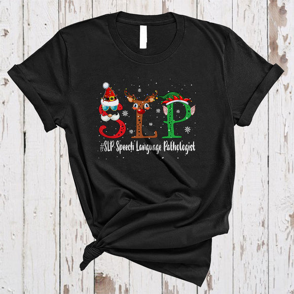 MacnyStore - SLP Speech Language Pathologist, Cute Merry Christmas SLP Lover, Santa Reindeer ELF X-mas T-Shirt