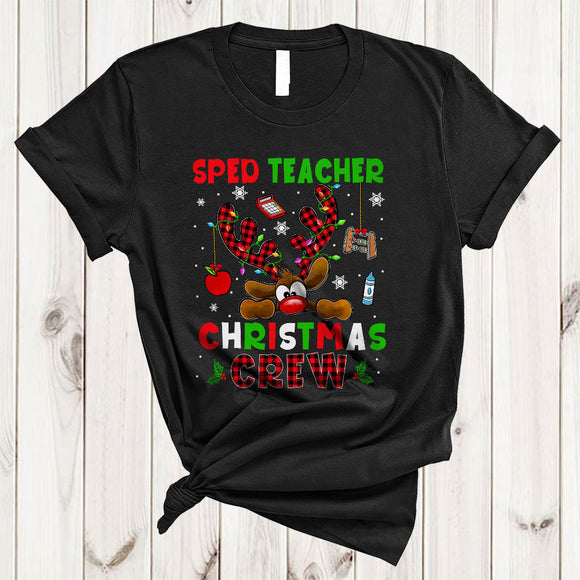 MacnyStore - SPED Teacher Christmas Crew, Cute Lovely Plaid Reindeer, Matching Teacher X-mas Group T-Shirt