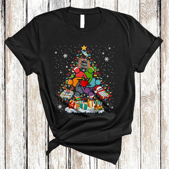 MacnyStore - SPED Tools As Christmas Tree, Colorful Merry X-mas Lights SPED Teacher, Snow X-mas Group T-Shirt
