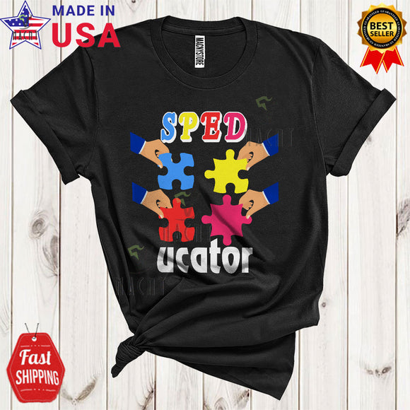 MacnyStore - SPED Ucator Cool Proud Special Education Teacher Puzzle Teaching Lover SPED Squad T-Shirt