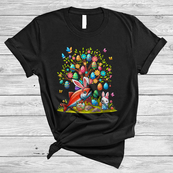 MacnyStore - Salmon Bunny With Easter Eggs Tree, Amazing Easter Flowers Animal, Matching Salmon Lover T-Shirt