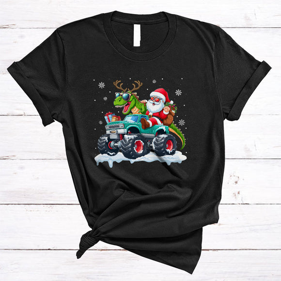 MacnyStore - Santa And Reindeer T-Rex Driving Monster Truck, Wonderful Christmas Dinosaur, X-mas Snow T-Shirt