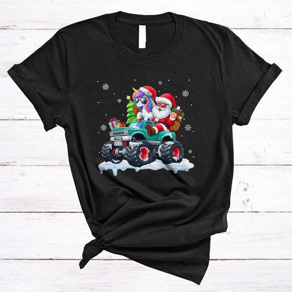 MacnyStore - Santa And Reindeer Unicorn Driving Monster Truck, Wonderful Christmas Unicorn, X-mas Snow T-Shirt