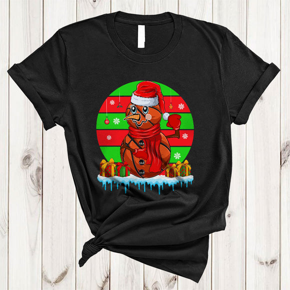 MacnyStore - Santa Basketball Snowman Cute Retro Christmas Snow Matching Sport Team Basketball Player T-Shirt