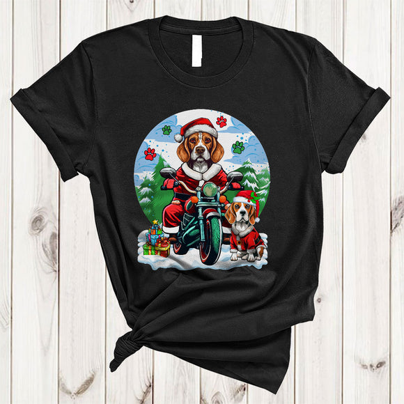MacnyStore - Santa Beagle Riding Motorbike, Wonderful Christmas Biking Lover, Matching X-mas Biker T-Shirt