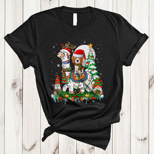 MacnyStore - Santa Beagle Riding Reindeer Llama, Wonderful Christmas Lights Gnomes, X-mas Tree Snow T-Shirt