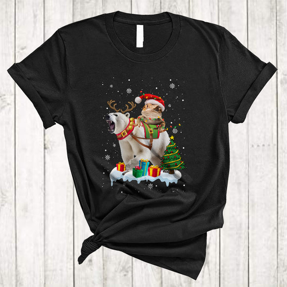 MacnyStore - Santa Bearded Dragon Riding Reindeer Polar Bear, Funny Cool Christmas Snow Animal Lover, X-mas Group T-Shirt