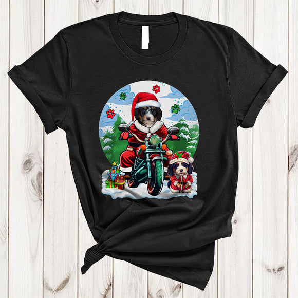 MacnyStore - Santa Bernedoodle Riding Motorbike, Wonderful Christmas Biking Lover, Matching X-mas Biker T-Shirt