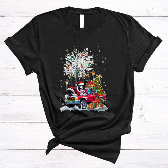 MacnyStore - Santa Border Collie On Pickup Truck, Lovely Christmas Tree Lights, X-mas Pajamas Family Group T-Shirt
