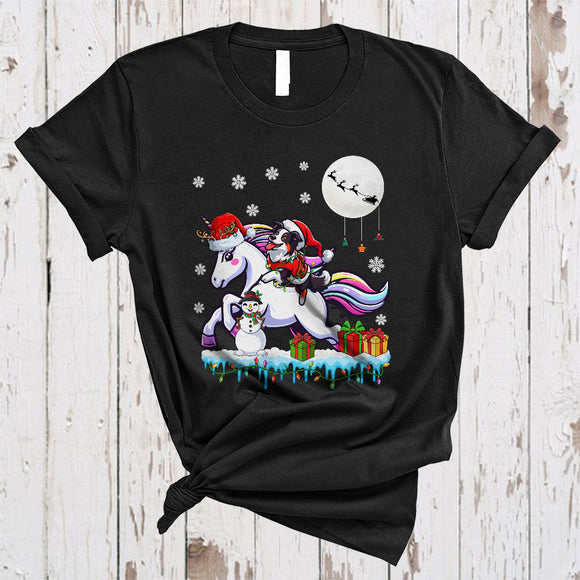 MacnyStore - Santa Border Collie Riding Unicorn Reindeer, Lovely Christmas Unicorn, Snowman X-mas Animal T-Shirt