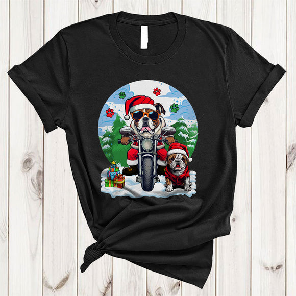 MacnyStore - Santa Bulldog Riding Motorbike, Wonderful Christmas Biking Lover, Matching X-mas Biker T-Shirt