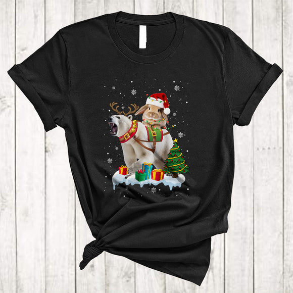 MacnyStore - Santa Bunny Riding Reindeer Polar Bear, Funny Cool Christmas Snow Animal Lover, X-mas Group T-Shirt