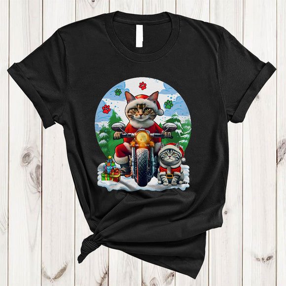 MacnyStore - Santa Cat Riding Motorbike, Wonderful Christmas Biking Lover, Matching X-mas Biker T-Shirt