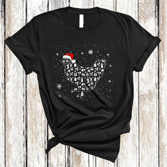 MacnyStore - Santa Chicken Christmas Ornament Shape, Wonderful Cool X-mas Santa Chicken, Matching Animal Lover T-Shirt