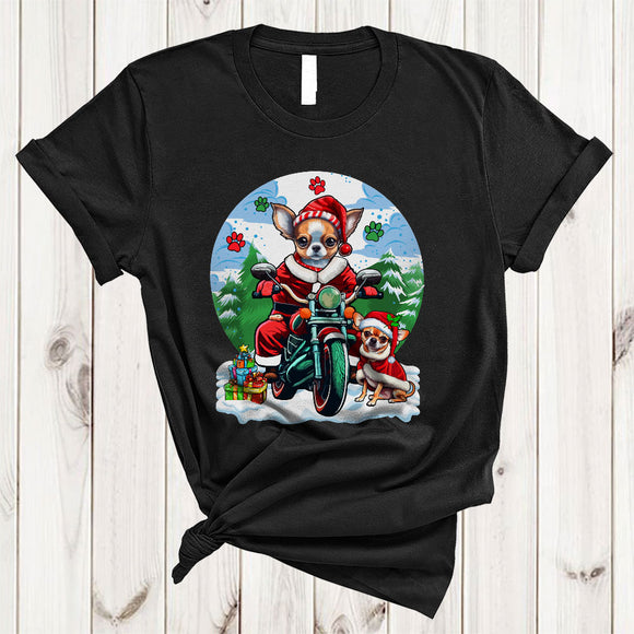 MacnyStore - Santa Chihuahua Riding Motorbike, Wonderful Christmas Biking Lover, Matching X-mas Biker T-Shirt