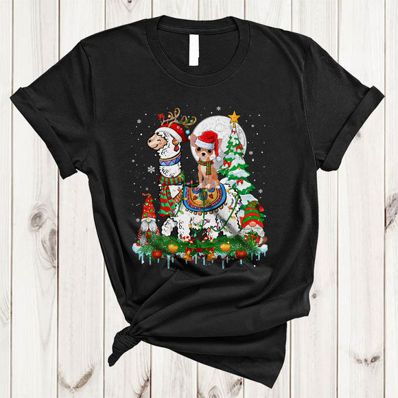 MacnyStore - Santa Chihuahua Riding Reindeer Llama, Wonderful Christmas Lights Gnomes, X-mas Tree Snow T-Shirt