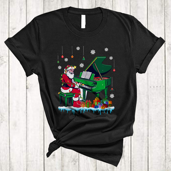 MacnyStore - Santa Claus Playing Piano, Humorous Joyful Christmas Lights Santa, Musical Instrument X-mas T-Shirt