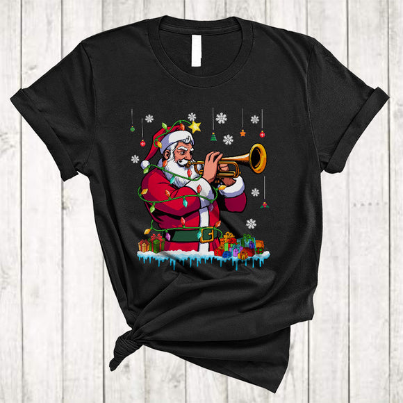 MacnyStore - Santa Claus Playing Trumpet, Humorous Joyful Christmas Lights Santa, Musical Instrument X-mas T-Shirt
