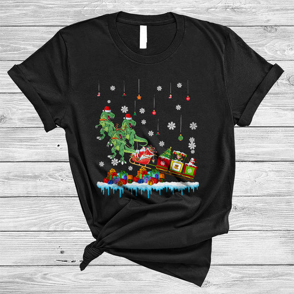 MacnyStore - Santa Claus Sleigh With T-Rex Reindeer, Lovely Joyful Christmas Santa Sleigh, X-mas Pajama Family T-Shirt