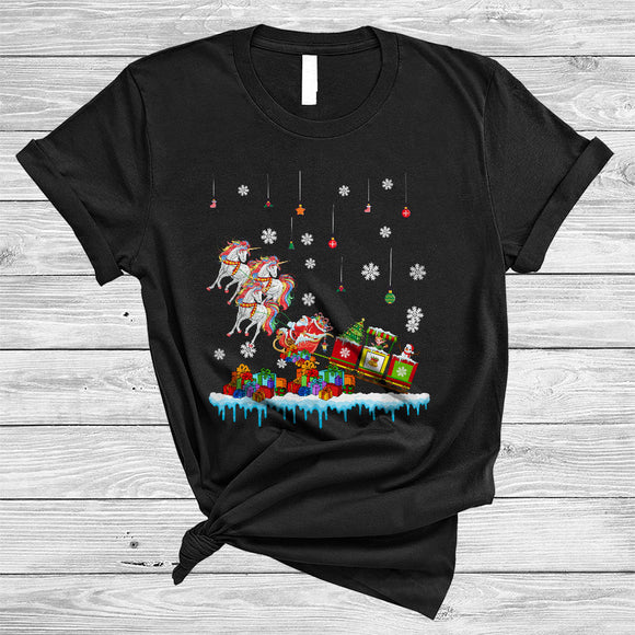 MacnyStore - Santa Claus Sleigh With Unicorn Reindeer, Lovely Joyful Christmas Santa Sleigh, X-mas Pajama Family T-Shirt