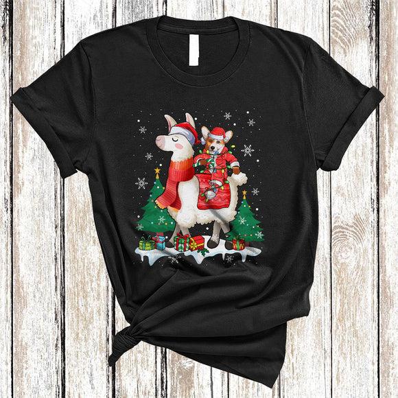 MacnyStore - Santa Corgi Riding Llama, Funny Adorable Christmas Llama, X-mas Snow Animal Lover T-Shirt